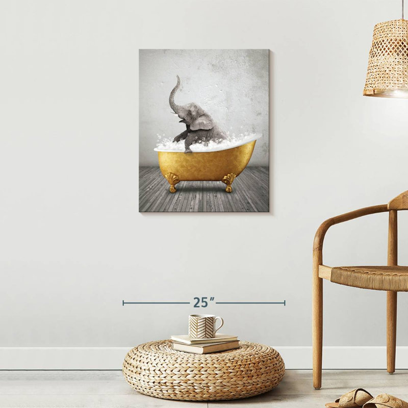 «Bathaign Animals Elephant Gold», reproduction sur toile, H 20 po x l 25 po