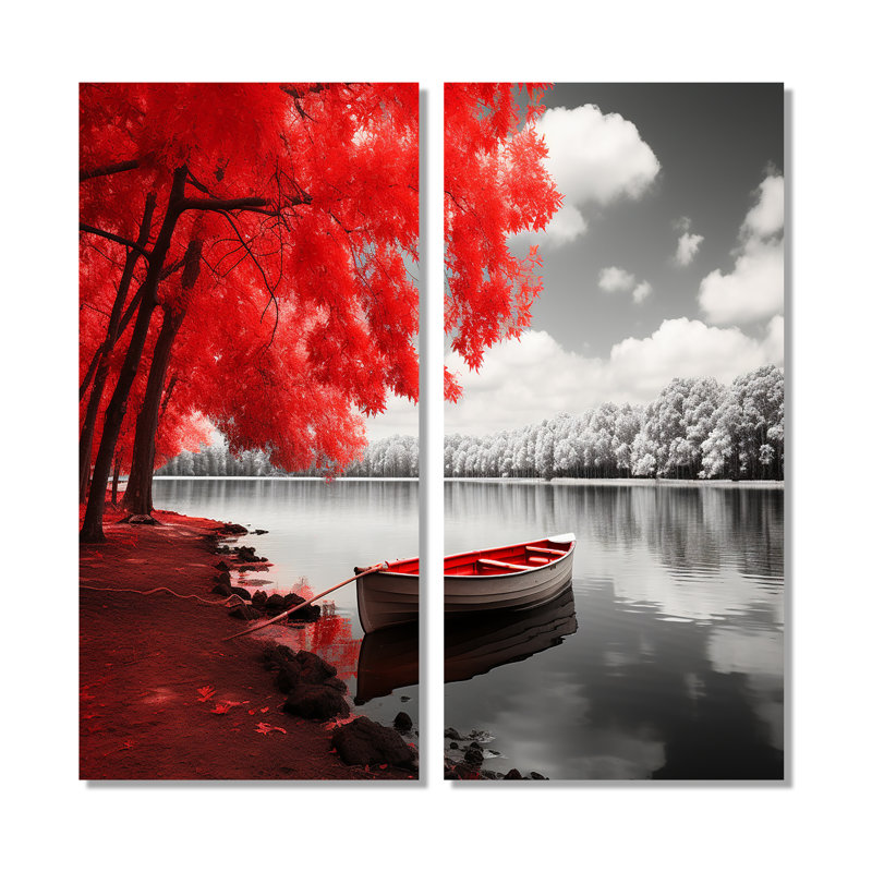Red Lake Dockside Serenity - art mural traditionnel bleu, 32" H x 32" W, Wrapped Canvas, Does Not Apply