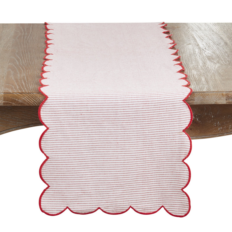 Chemin de table à rayures rouges en coton festonné l 16 po x L 72 po, Rouge
