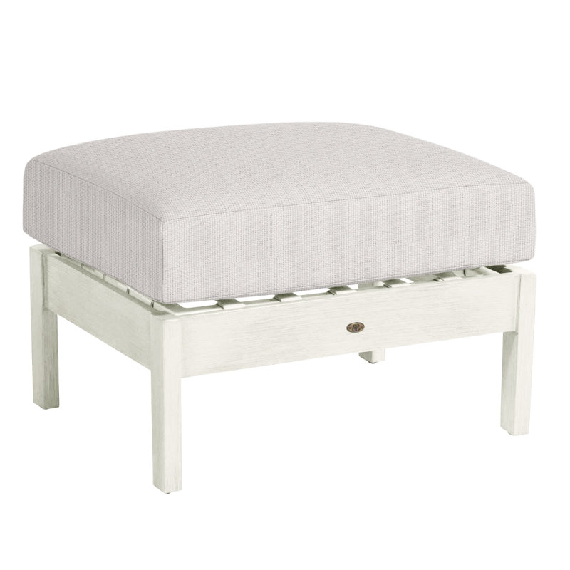 Kennebunkport Outdoor Ottoman with Cushion, No Welt, Chalk, Natural White
