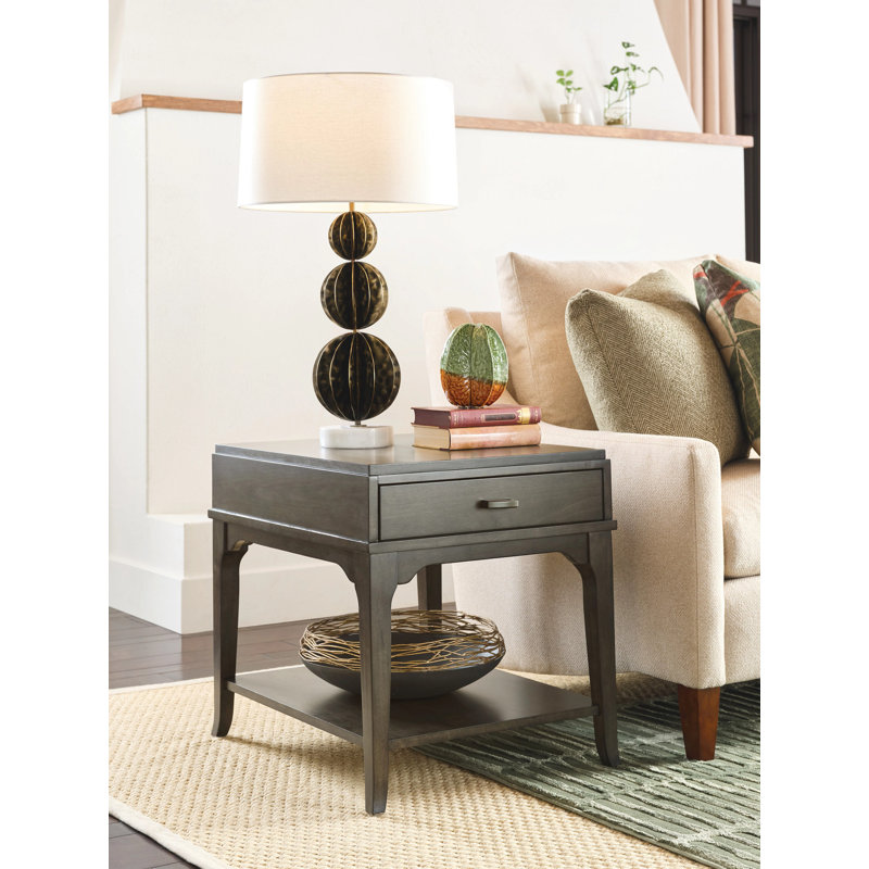 RECTANGULAR DRAWER END TABLE-CHARCOAL, Black