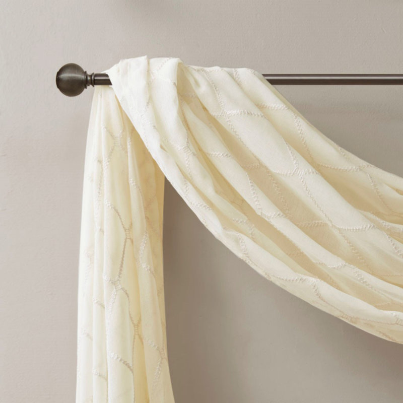 Écharpe de fenêtre transparente brodée diamant, Ivoire, L 50 po x L 144 po