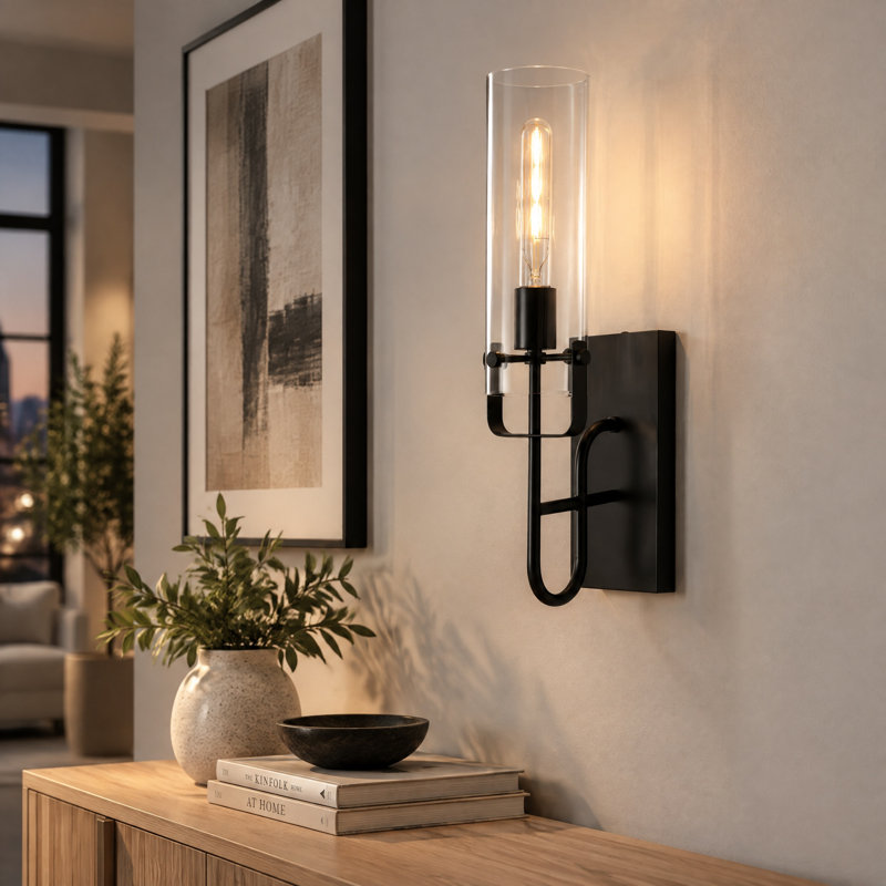 1 - Light Dimmable Armed Sconce, Matte Black