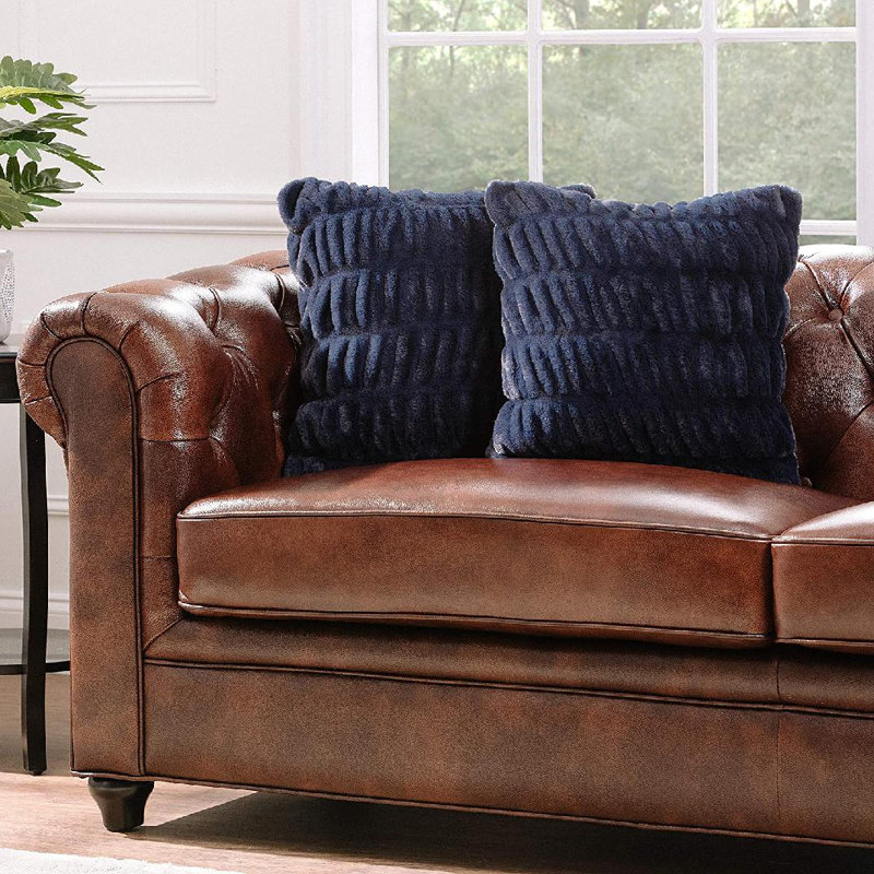 Blue Charcoal Ruched Faux Fur 18" x 18" Pillow Covers Set