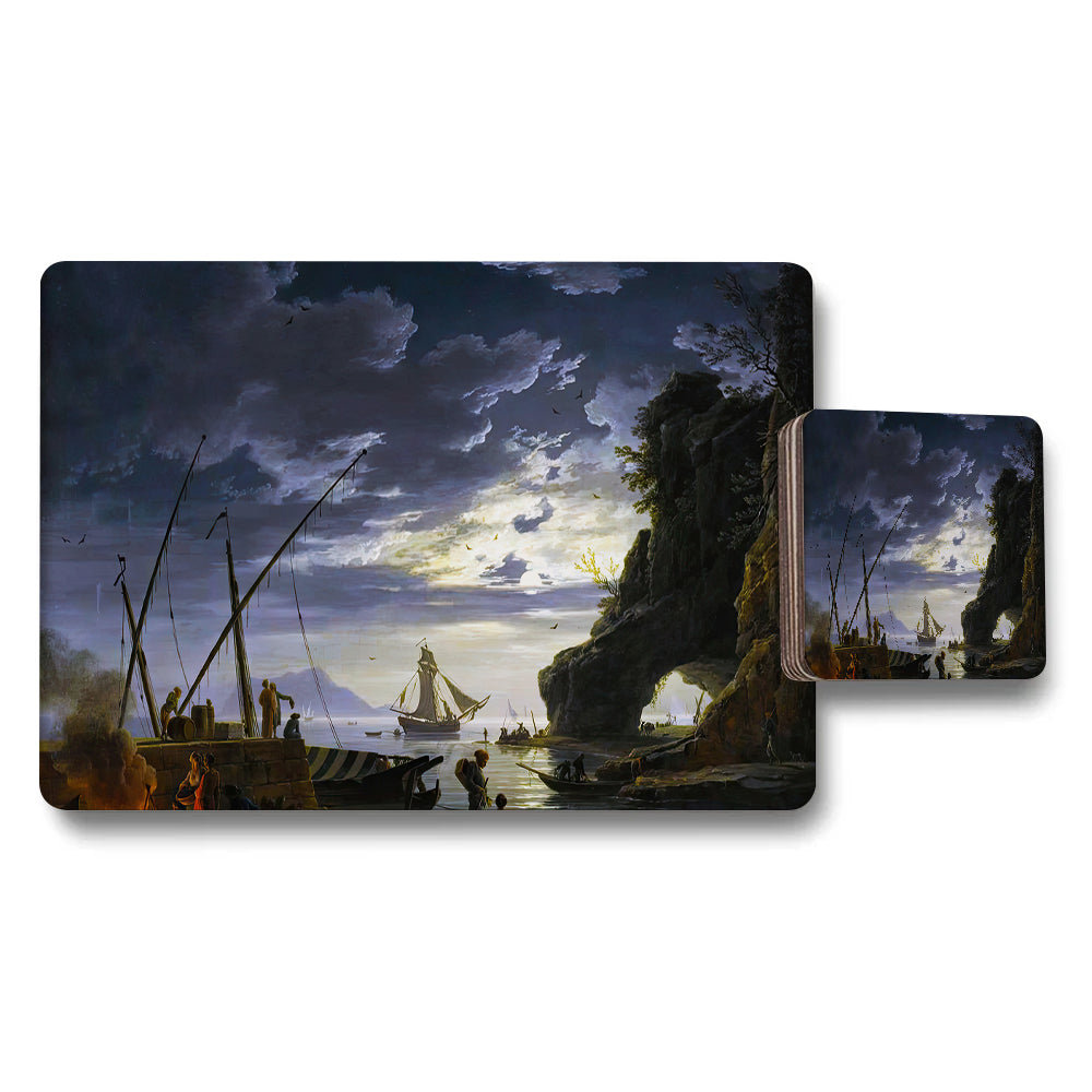 Harbor Scene Placemats And Coasters Set With Nautical Artwork