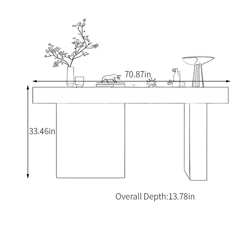 Table d'entrée en pierre frittée durable, Blanc / or gris, H 33,46 po x l 70,87 po x P 13,78 po