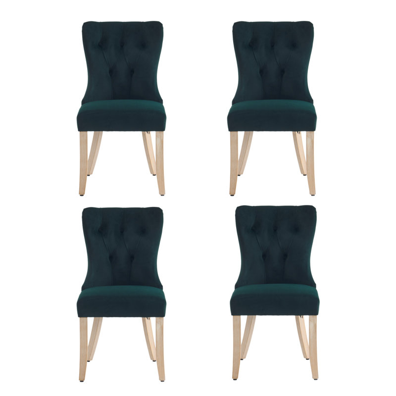 Upholstered Dining Chair With Button - Tufted Back & Wooden Legs(set Of 6), 6, Green