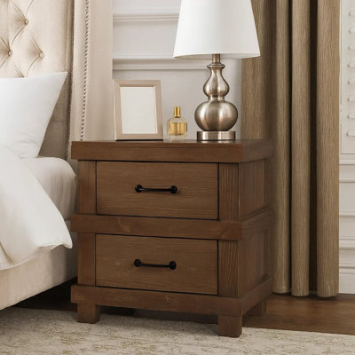 Khari Wooden Nightstand with Drawers Metal Handles