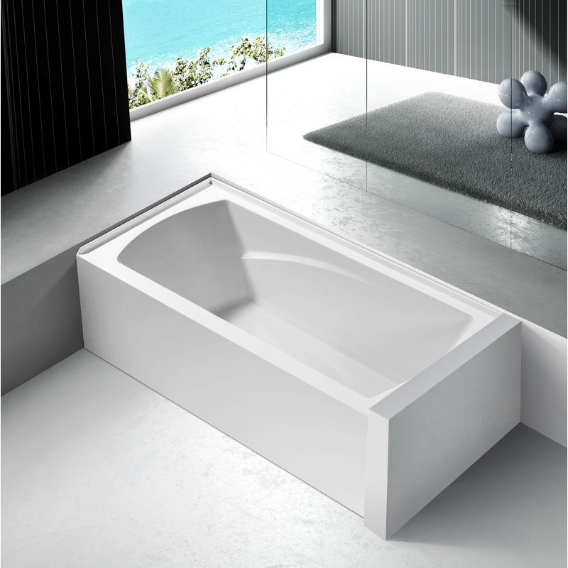 Kingston Brass Aqua Eden 60-Inch Acrylic Rectangular 3-Wall Alcove Tub with Armrests, Right