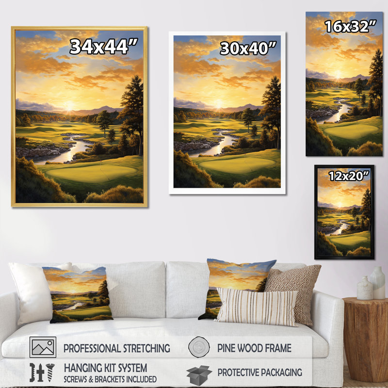 Rezac Golf Golden Hour Golf - Golf, reproduction d'art sur toile encadrée, H 32 po x l 24 po x P 1 po, Toile tendue