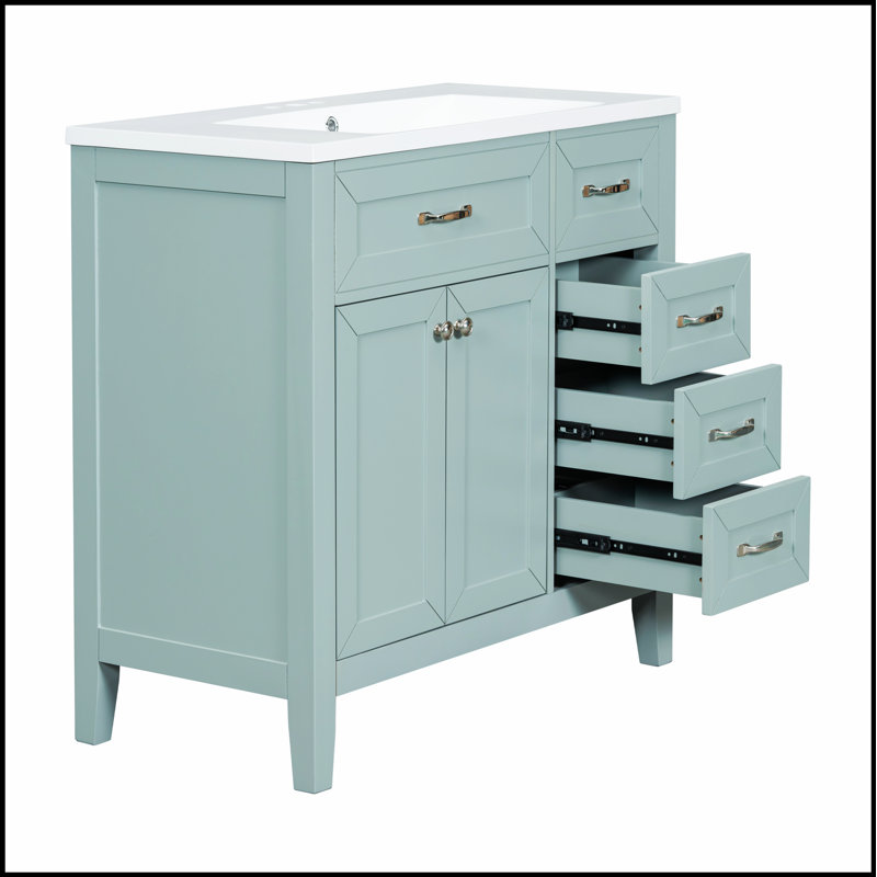 Meuble-lavabo de 36 pouces avec lavabo et tiroirs, pour des mises à jour élégantes et fonctionnelles, Vert