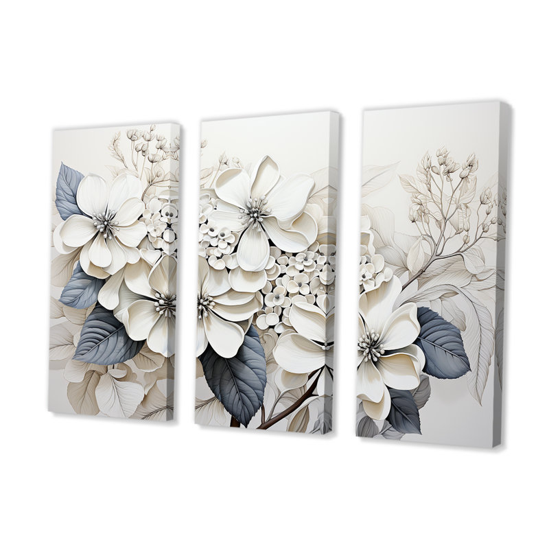 «Grey Minimalisme Hydrangea Delight I», ensemble d'art sur toile, H 28 po x l 36 po x P 1 po