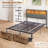 Queen Bed Frame with LED Light and Charging Station, Metal Platform bed with Storage Headboard, No Box Spring Needed, Brown-1977111675