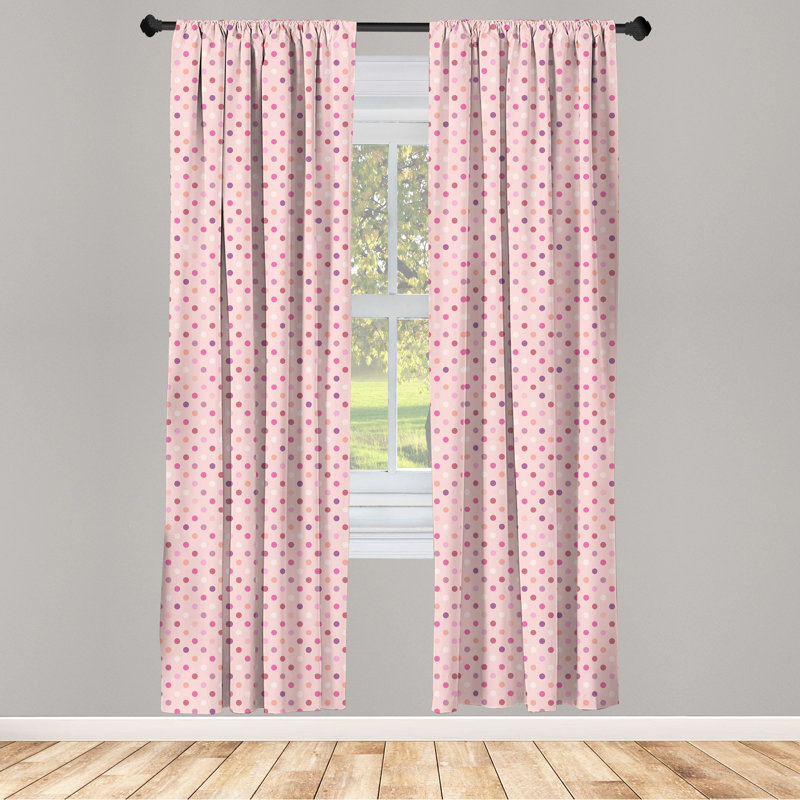 Pink and Purple Polka Dot Light Filtering Rod Pocket Curtains, 28" x 95"