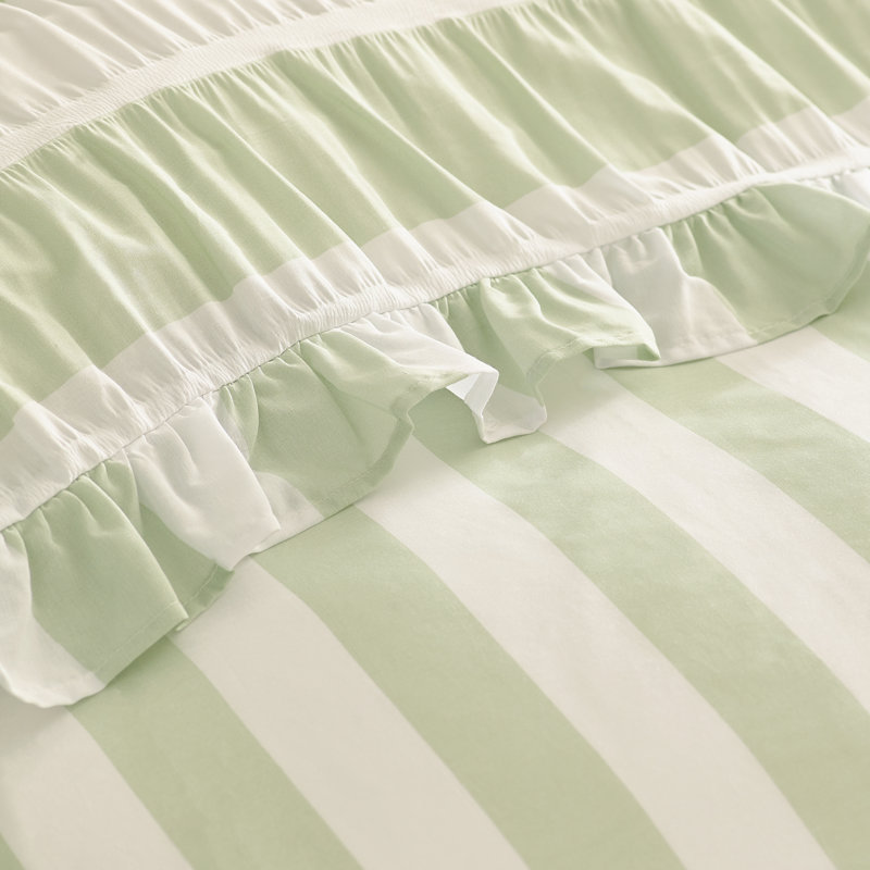 Seersucker Frill Stripe Duvet Cover Set, Single, Green