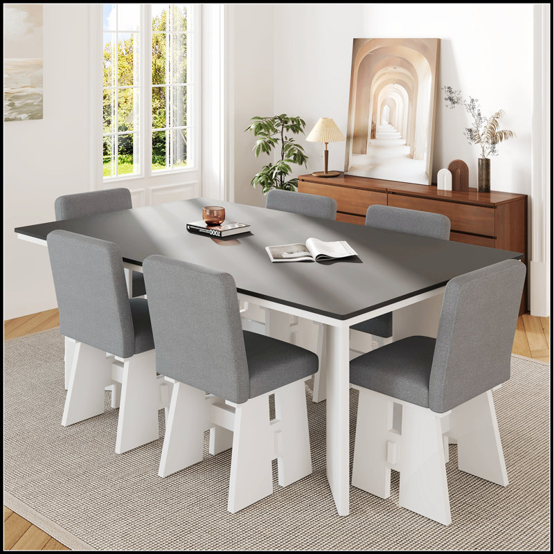 Ensemble de table de salle à manger moderne 7 pièces avec 6 chaises rembourrées, durable et élégant pour toute salle à manger