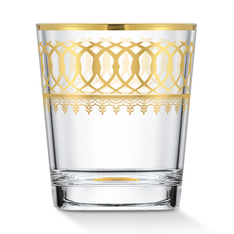 Gold Embellished 10oz Lead-Free Crystal Whiskey Glass Set