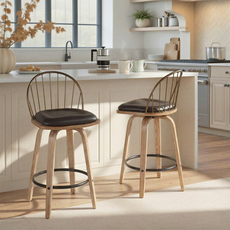 Tabouret de comptoir 26 po Novalee Arabelle, Bois blanc délavé / cuivre antique
