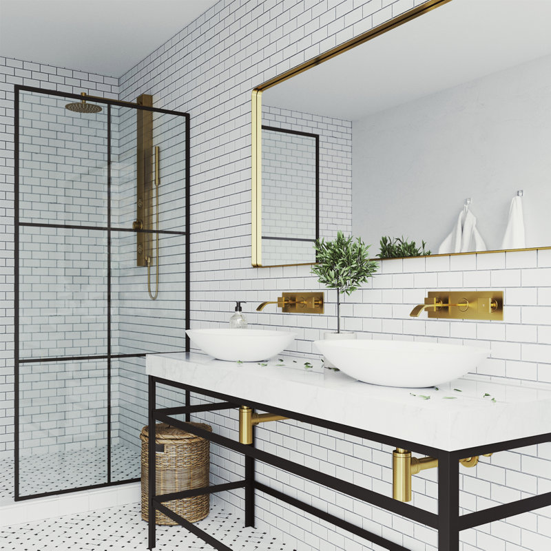 Titus 3" H Two Handle WaterSense Wall Mount Bathroom Faucet, Without Pop-Up Drain, Matte Gold