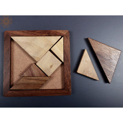 Handcrafted Wooden Tangram Puzzle – Smooth-Edged Brain Teaser & Educational Tabletop Game