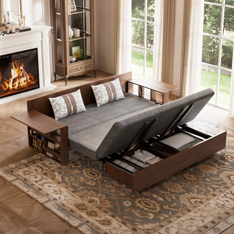 80.7" Sofa Bed With Convertible Table Function-- Arrtle Furniture, Gray