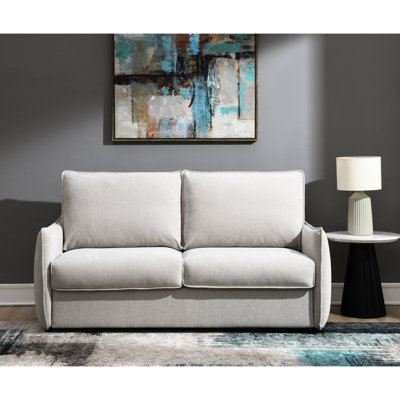 Folding Back Bed In Beige Chenille, With Tight Seat And Loose Cushion, Full Foam Construction, Wooden Inner Frame, Metal Legs, Memory Mattress, 2 - , 74"w X 39"d 35"h Dimensions, 81"d 21"h 62" Width,