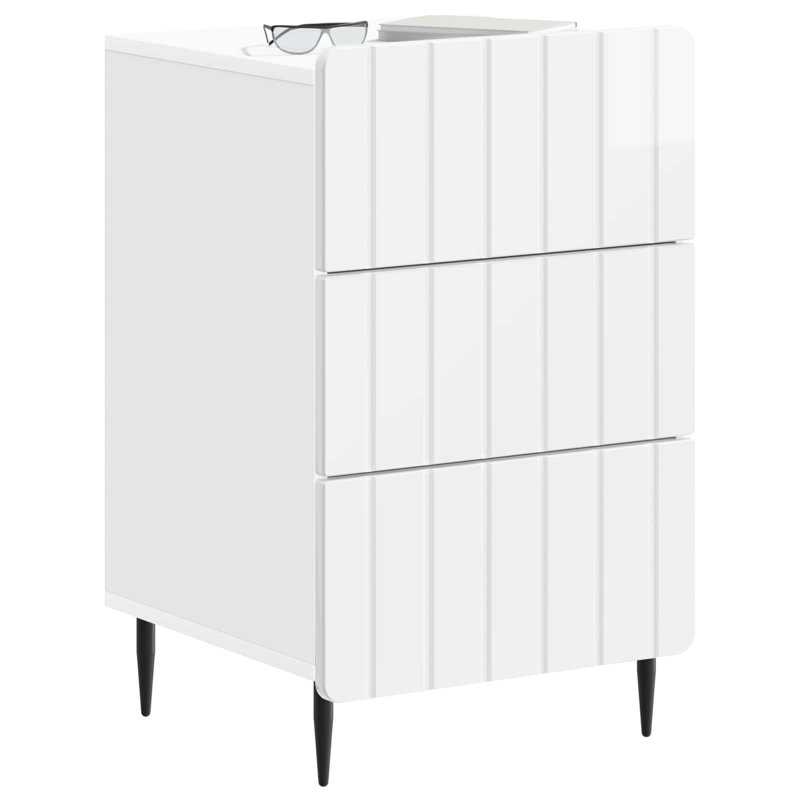 43cm W Manufactured Wood Bedside Table, High Gloss White