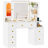 White Vanity Desk With Mirror And Led Lights, Large Makeup Vanity Desk With 7 Drawers, Storage Shelves And Rgb Glass Cabinet, Dressing Table For Bedroom With Charging Station, Lights Adjustable