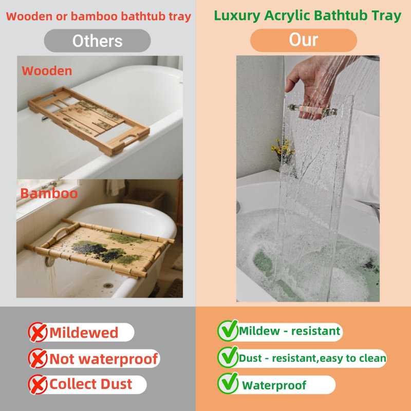 Plateau de baignoire de luxe 31 "avec poignées argentées pour plateau de table de baignoire avec poignées argentées