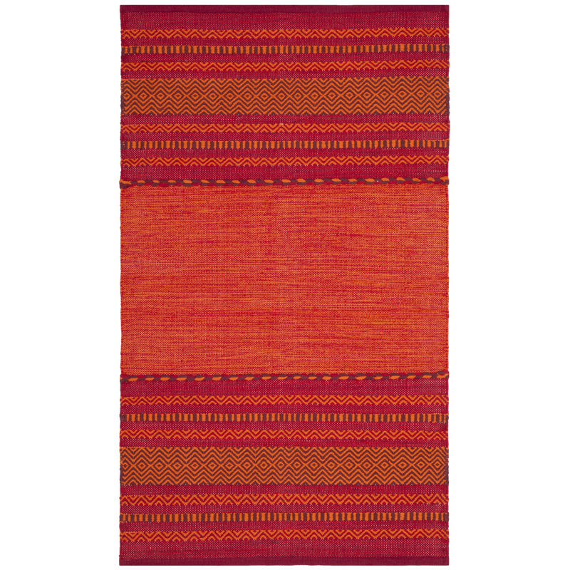 Bokard Hand Woven Cotton Striped Rug, Rectangle 5' x 8'