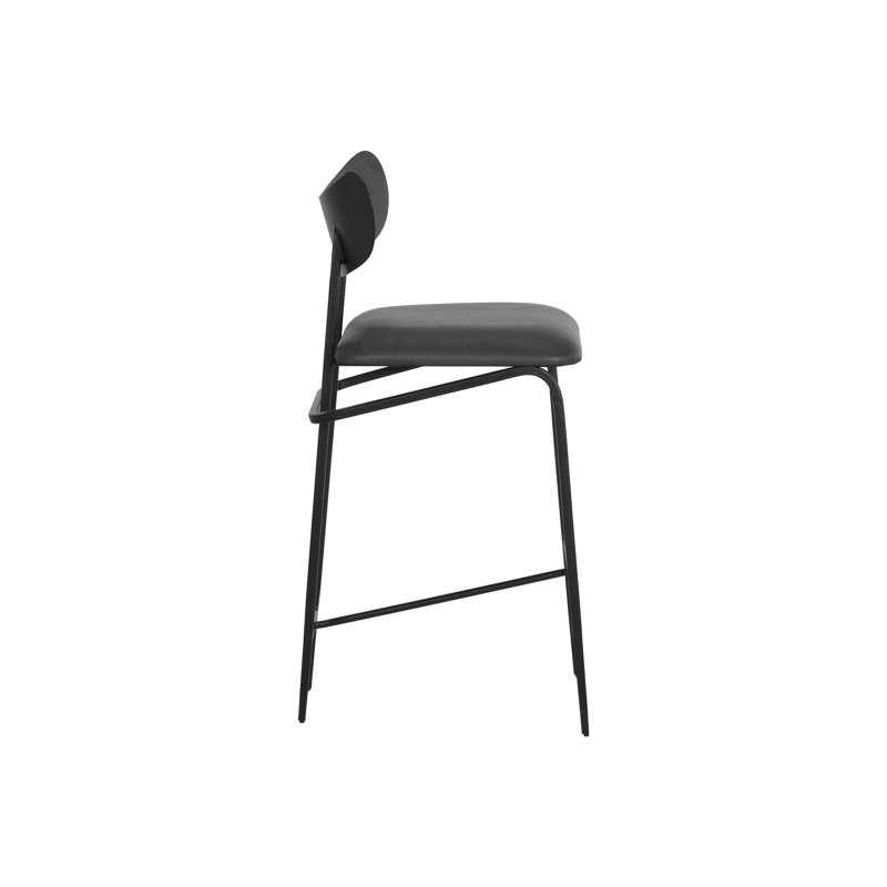 GIBBONS COUNTER STOOL - ANTIQUE BRASS - CHARCOAL BLACK LEATHER, Counter Stool (26" Seat Height), Faux Leather-Black