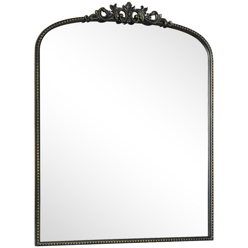 Vintage Floral Arch Iron Frame Mirror, 28" x 36", Black