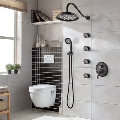 9 Inch Shower System Luxury Rain Shower Faucet Set With 4 Adjustable Body Jets And Handheld Spray