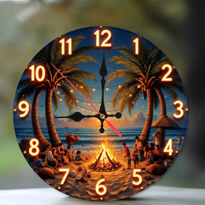 Beach Sunset Bonfire Family Wall Clock