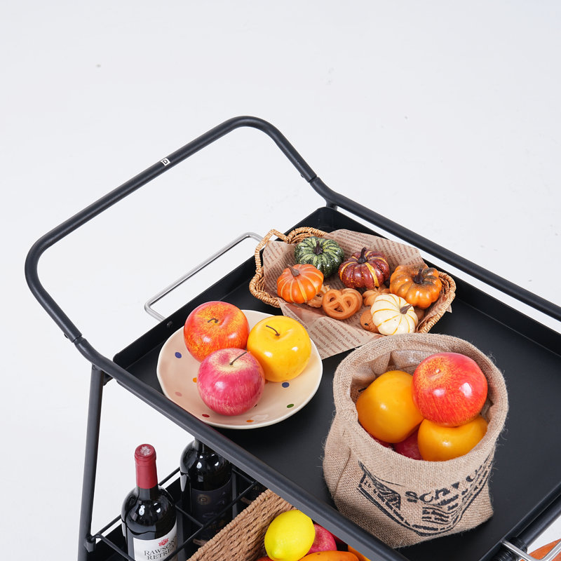Chariot-bar de cuisine à 2 niveaux, tablettes de rangement intérieures et extérieures