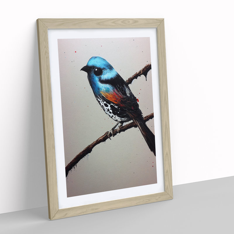 Solo Bird - Single Picture Frame Print, 64cm H x 46cm W x 2cm D, Oak