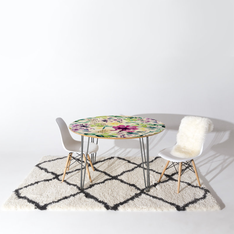 Oval Solid Wood Top Metal Base Dining Table