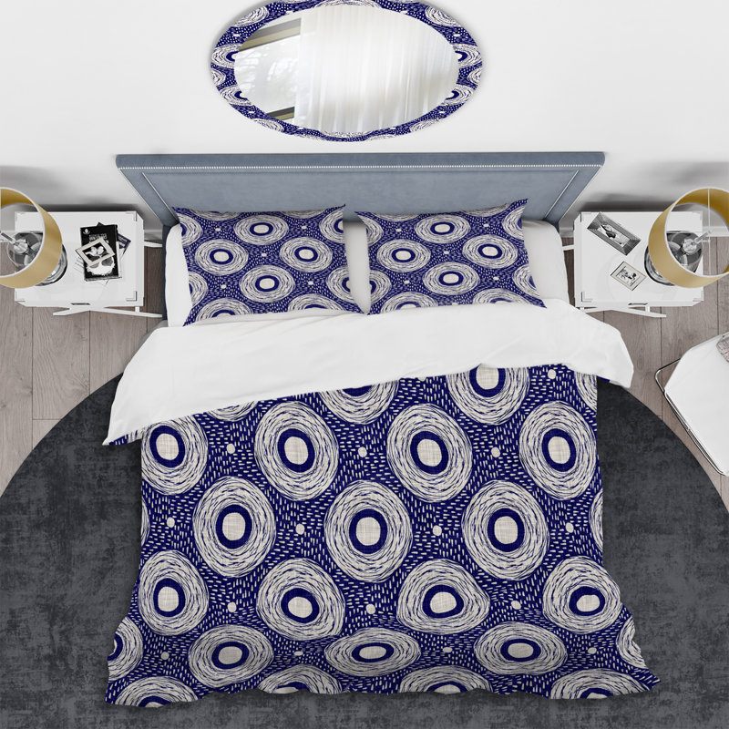 Motif de cercle bleu - ensemble de housse de couette abstrait - polyester microfibre