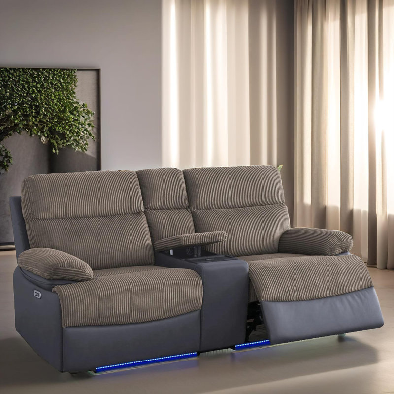 Oslo Blackish Gray Technical Fabric Power Reclining Loveseat With USB, Wireless Charging & LED Light