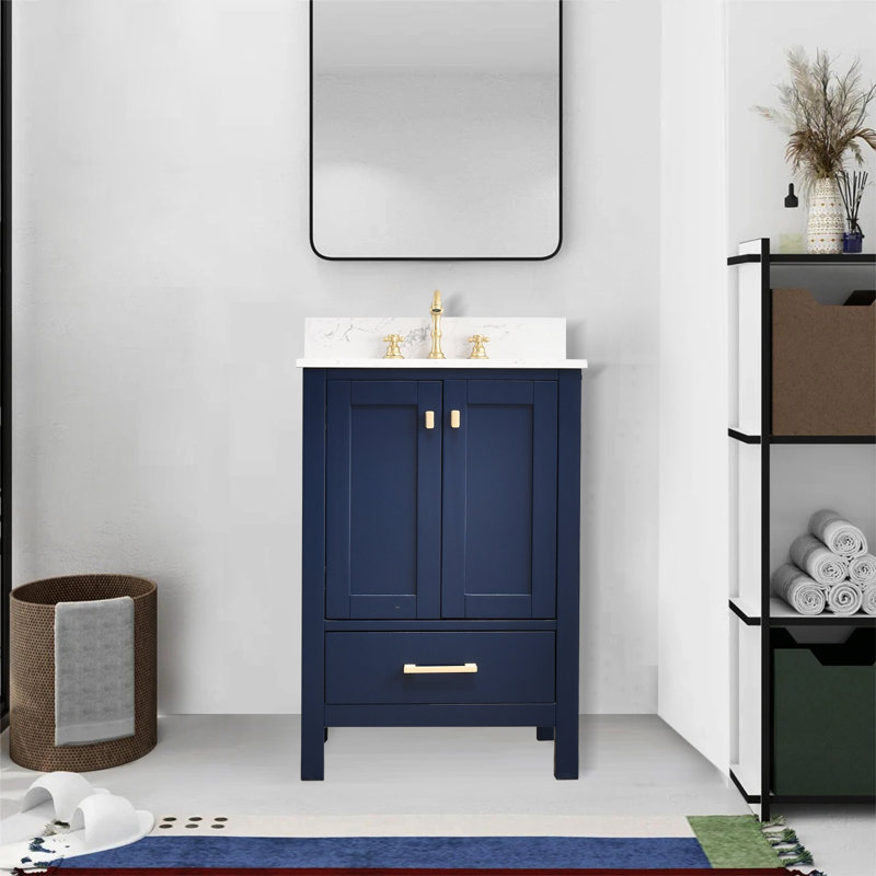 24-inch Bathroom Vanity With Engineered Stone Top, Blue