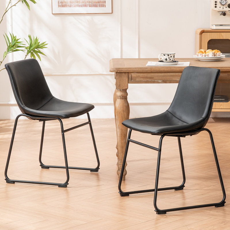 Anke Vegan Leather Dining Chairs, Black, Black