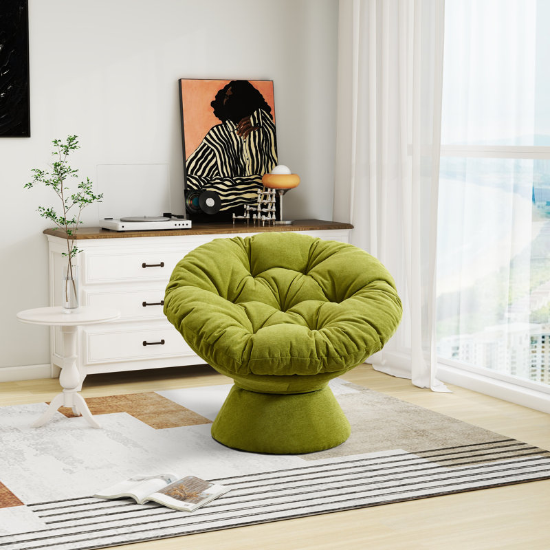Fauteuil d'appoint pivotant rembourré, Chenille vert olive