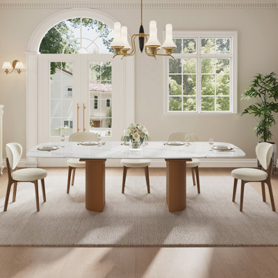 Table de salle à manger extensible 63-94,5 "moderne pour table de chevet en pierre frittée 4-10 avec base double en bois brun