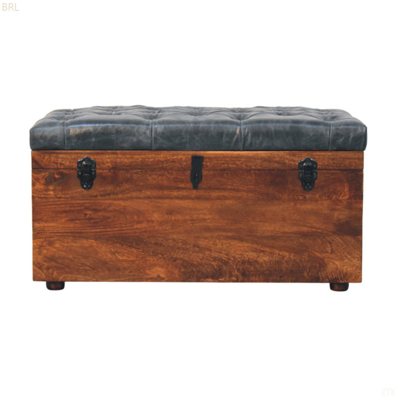 Buffalo Hide Leather Storage Trunk