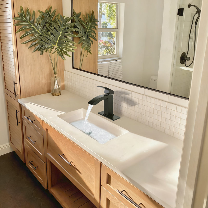 Robinet de lavabo de salle de bain moderne à un trou à poignée simple avec drain optionnel, Noir mat, Avec drain