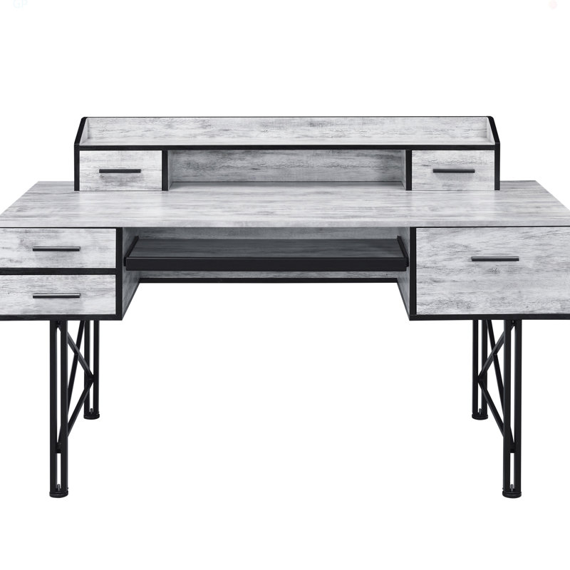 Antique White And Black 5-Drawer Computer Desk