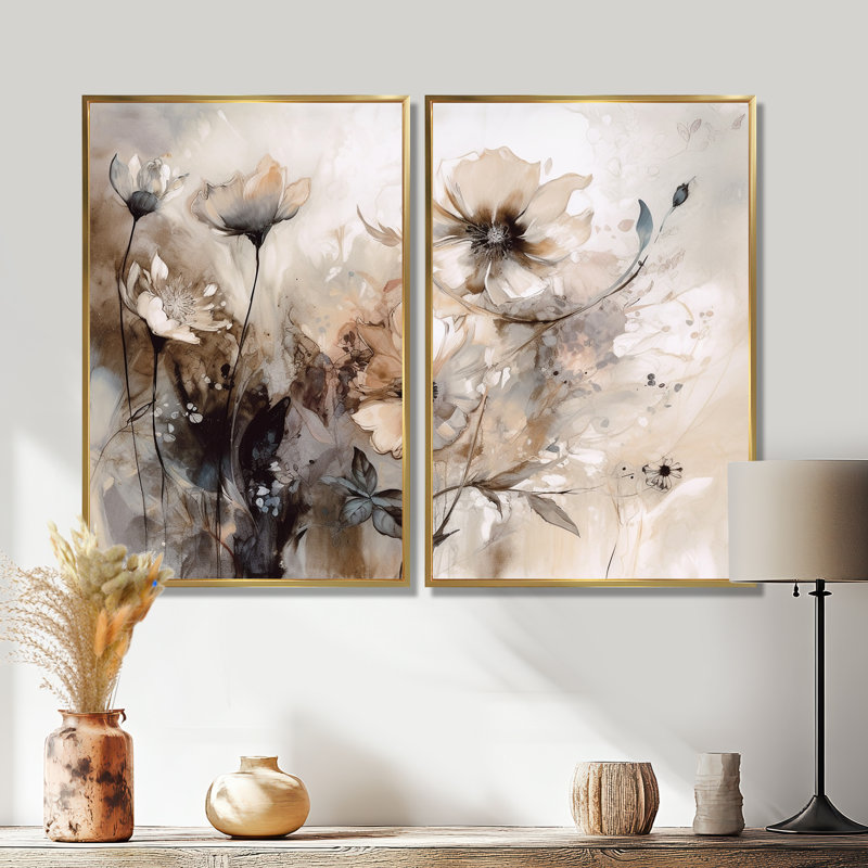 Georgetta - Grandes impressions florales sur toile, 36" H x 48" W, Impression encadrée flottante, Gold