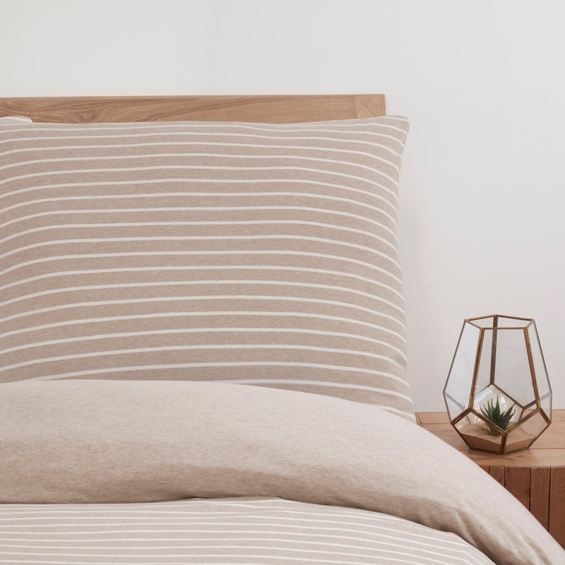 Atvars Striped Duvet Cover Set with Pillowcases, 155 x 220 cm - 2 Pillowcases (80 x 80 cm), Beige/White