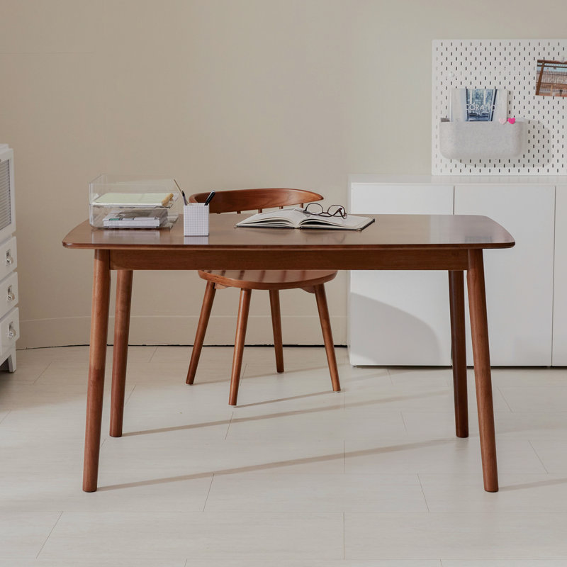 Wooden Writing Desk Solid Wood Workstation For Home Office, Walnut