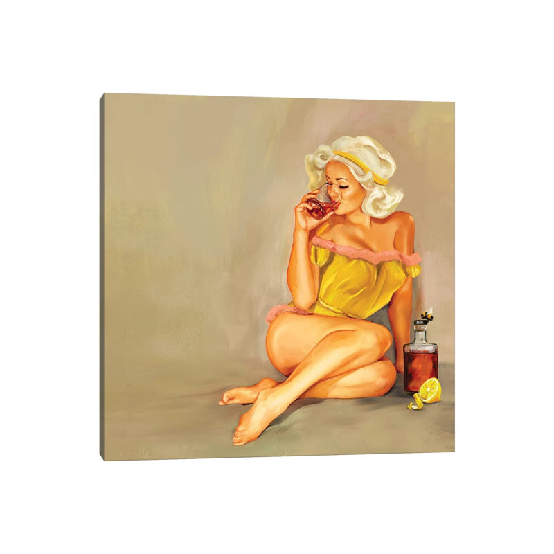 Whiskey Honey Pinup - Wrapped Canvas Painting, 30.48cm H x 30.48cm W x 1.91cm D